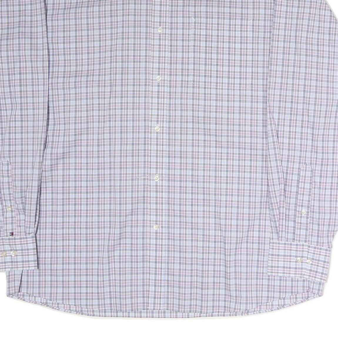 TOMMY HILFIGER Mens Blue & Pink Check Shirt XL Classic Cotton Long Sleeve Casual