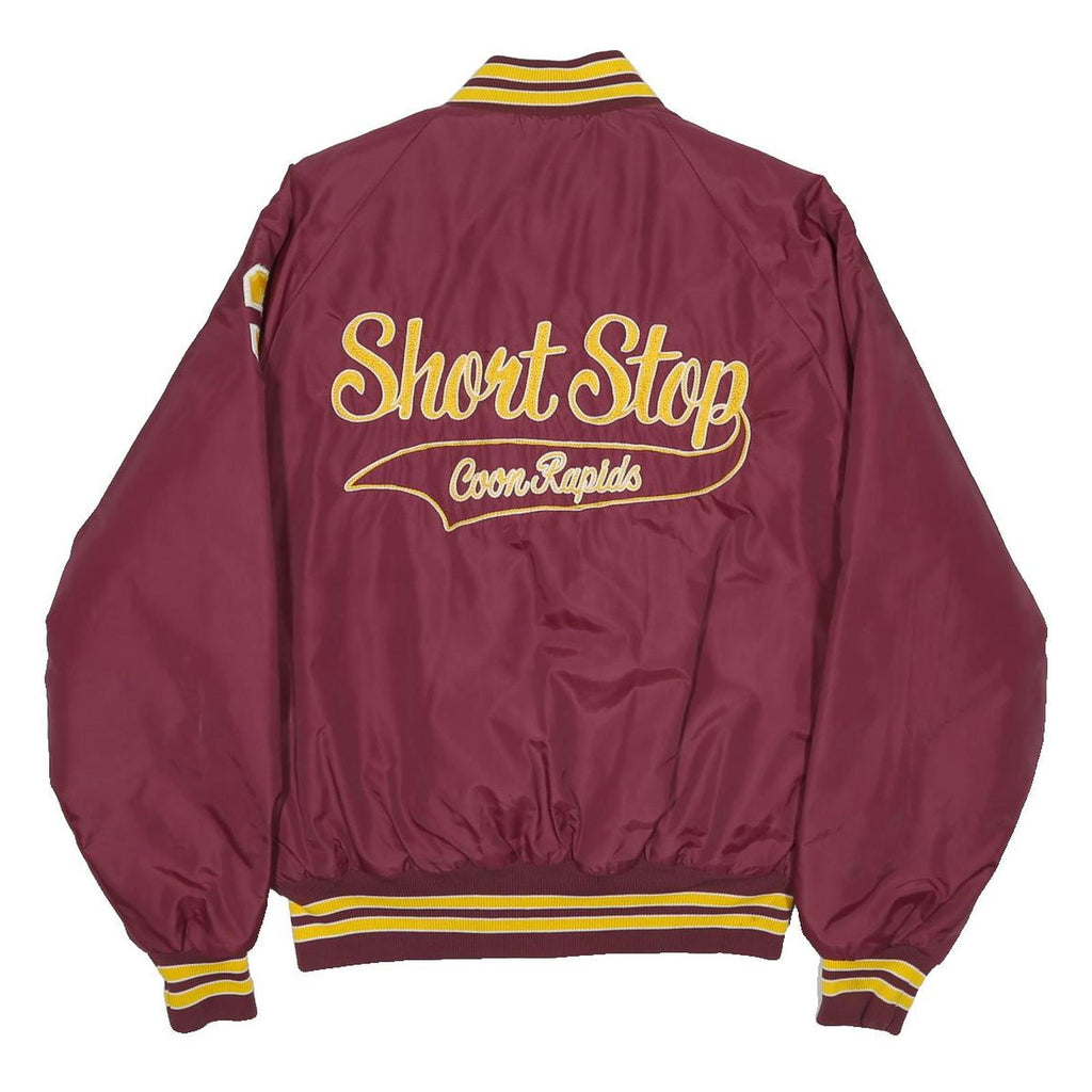 PLA-JAC Mens Maroon & Yellow Short Stop Button Nylon Jacket M Athletic Varsity