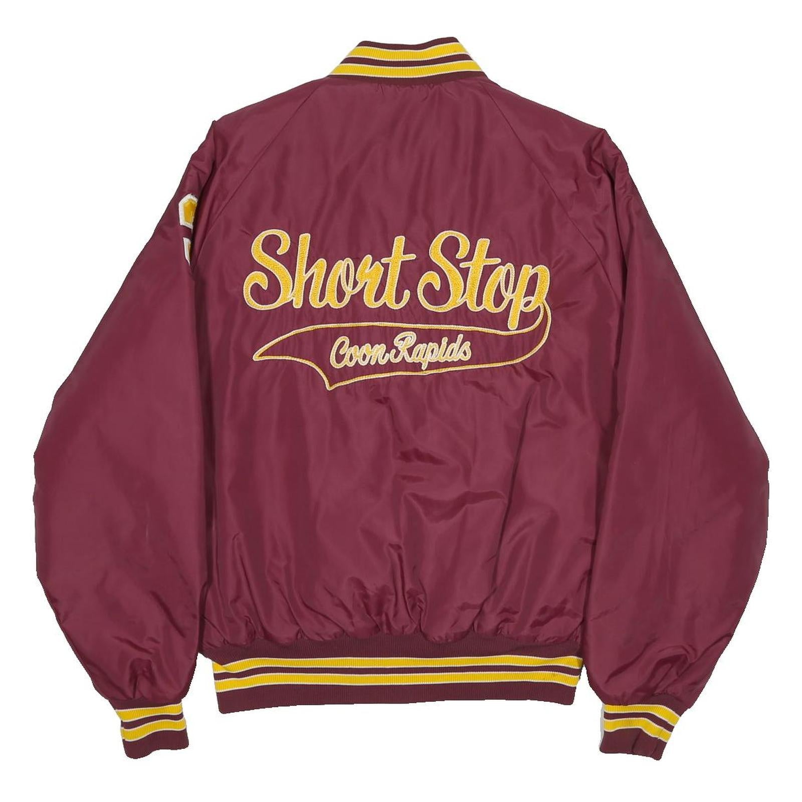 PLA-JAC Mens Maroon & Yellow Short Stop Button Nylon Jacket M Athletic Varsity