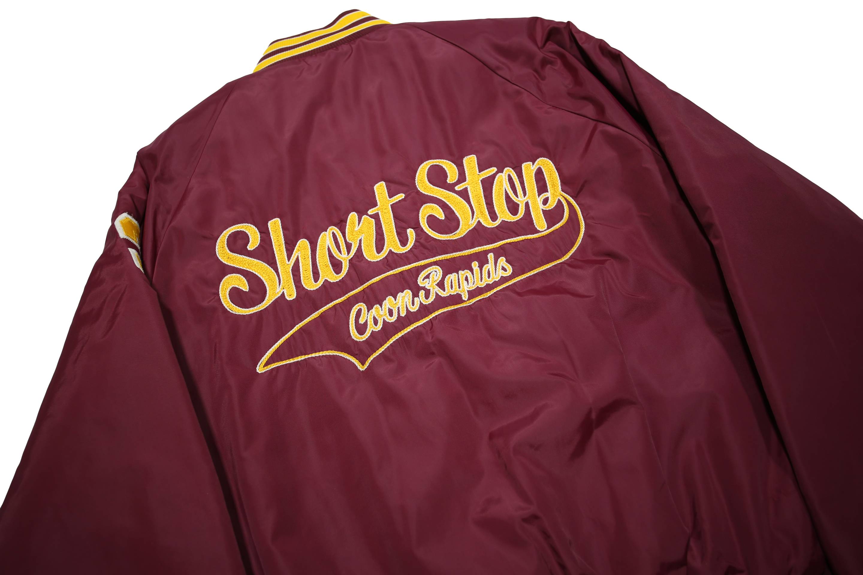 PLA-JAC Mens Maroon & Yellow Short Stop Button Nylon Jacket M Athletic Varsity