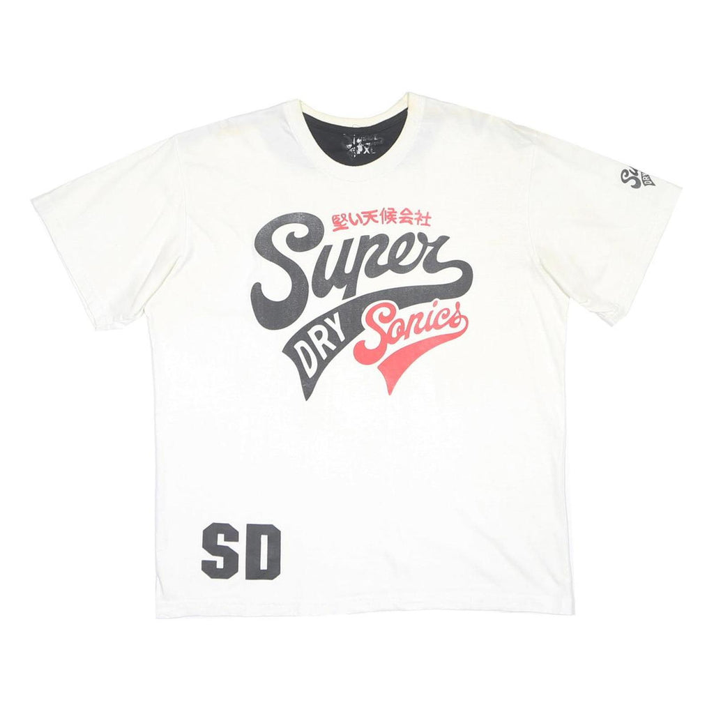 SUPERDRY Mens White & Black Graphic T-Shirt XL Short Sleeve Crew Neck Cotton