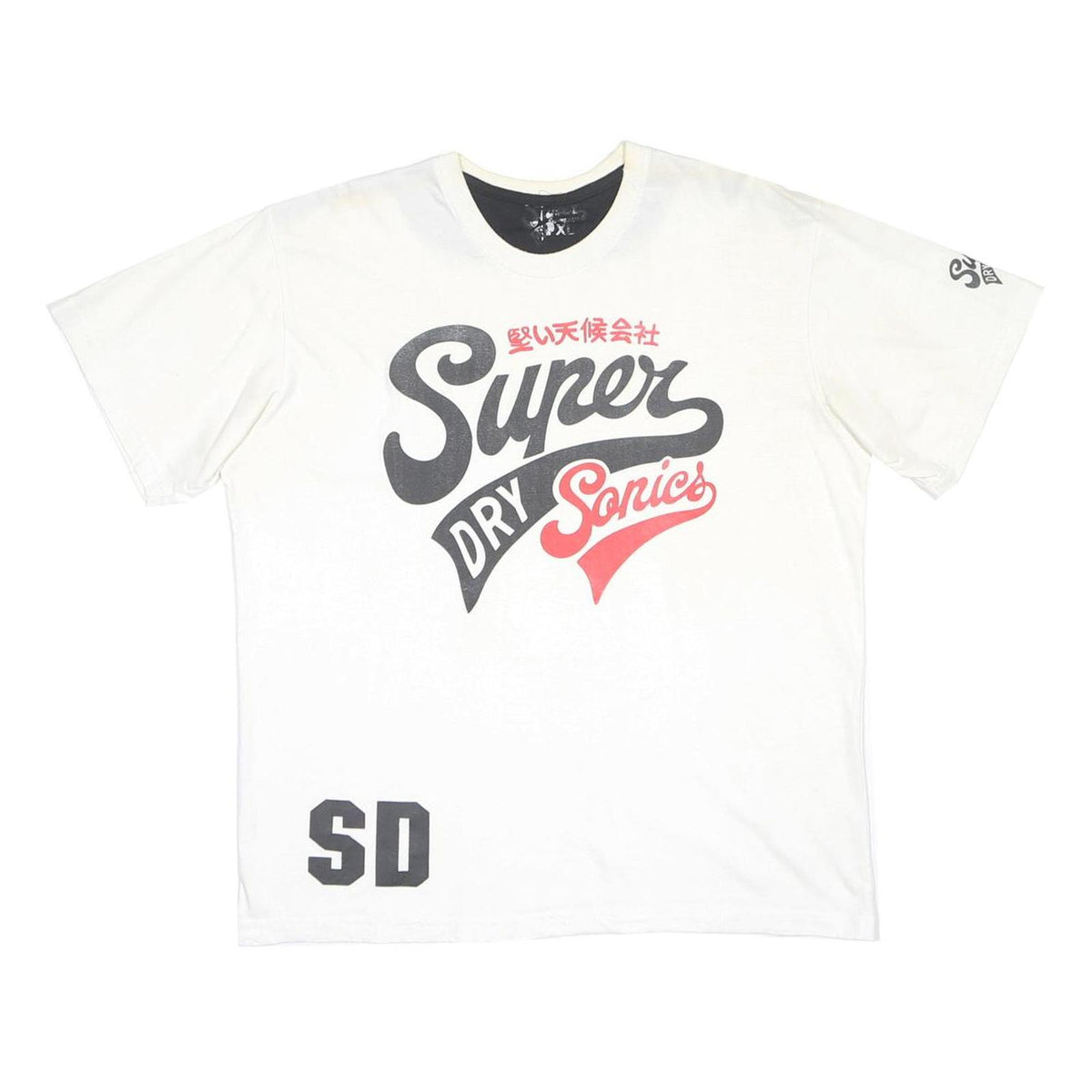 SUPERDRY Mens White & Black Graphic T-Shirt XL Short Sleeve Crew Neck Cotton