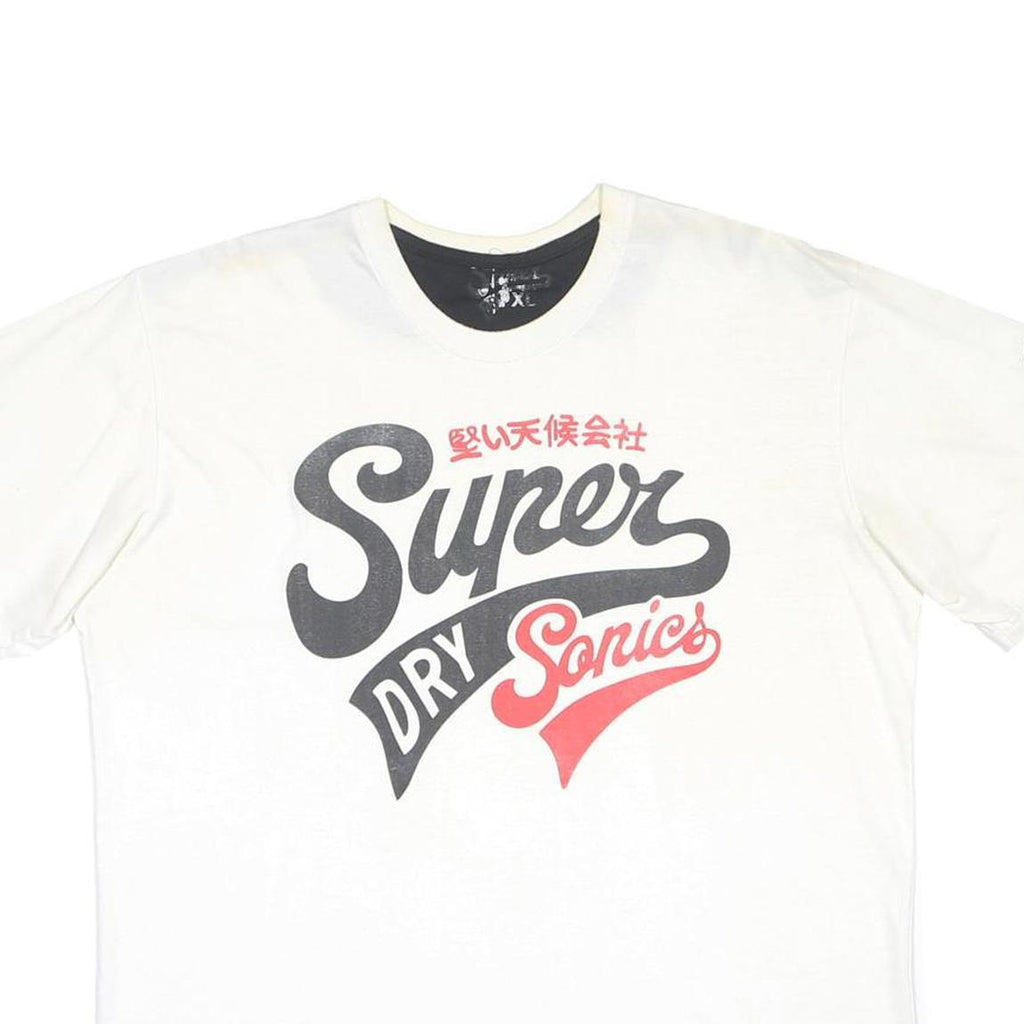 SUPERDRY Mens White & Black Graphic T-Shirt XL Short Sleeve Crew Neck Cotton