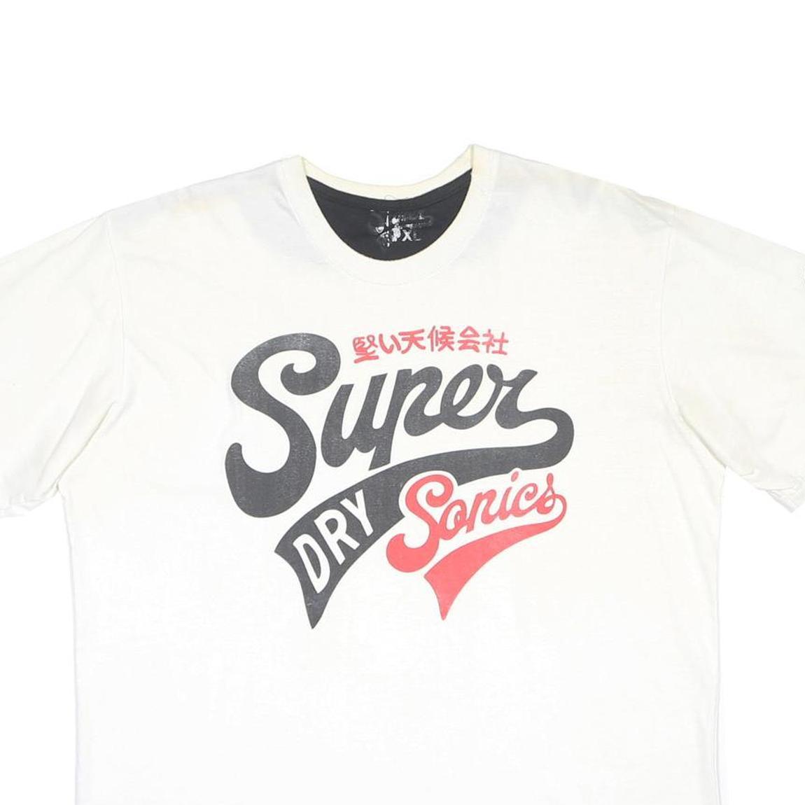 SUPERDRY Mens White & Black Graphic T-Shirt XL Short Sleeve Crew Neck Cotton