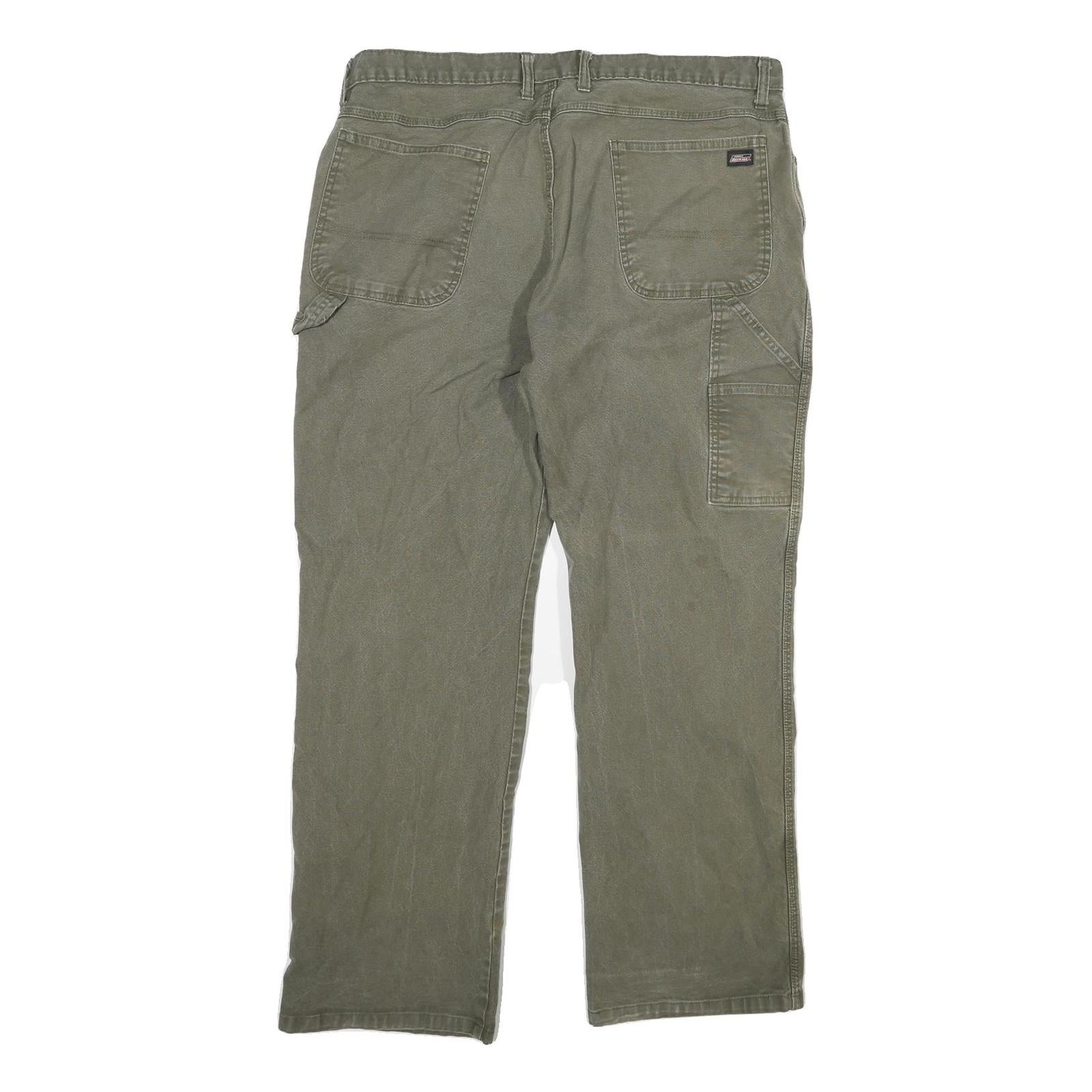 DICKIES Mens Cotton Blend Regular Fit Utility Trousers Olive W38 L30 Workwear