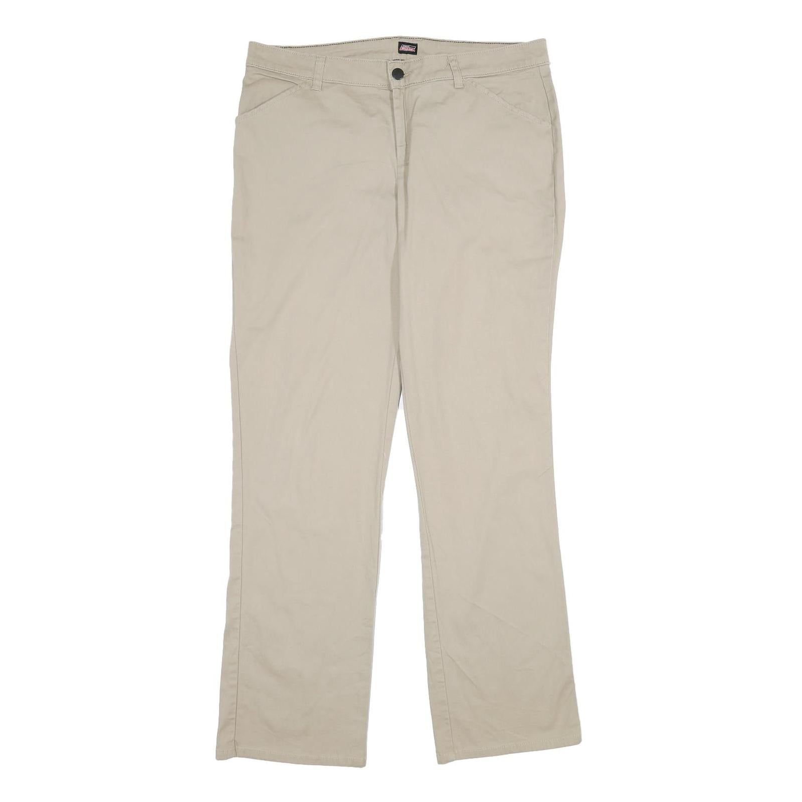 DICKIES Womens Relaxed Beige Cotton Blend Trousers W34 L34 Zip Pockets