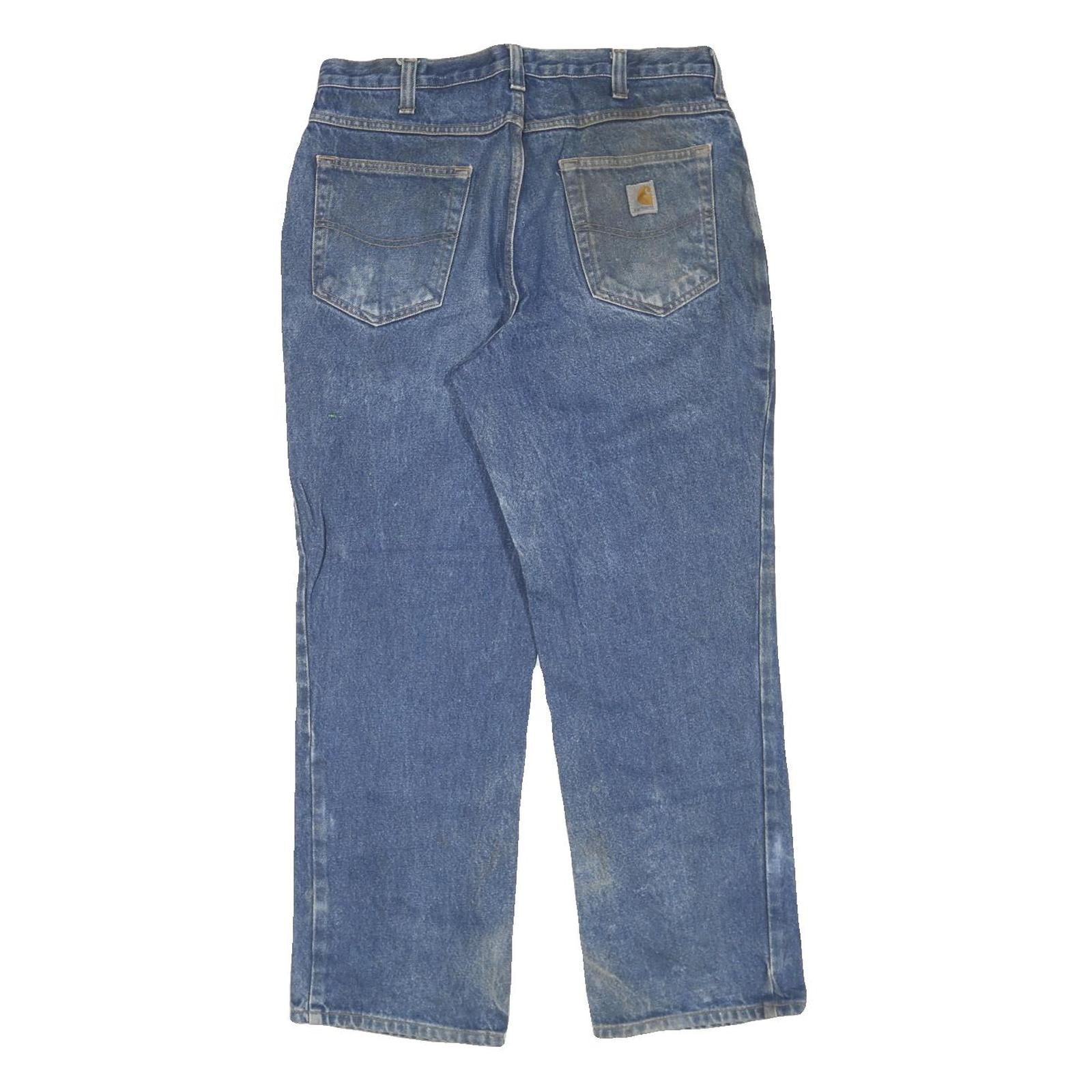 CARHARTT Mens Regular Fit Blue Denim Jeans W34 L30 Casual Workwear Zip Closure