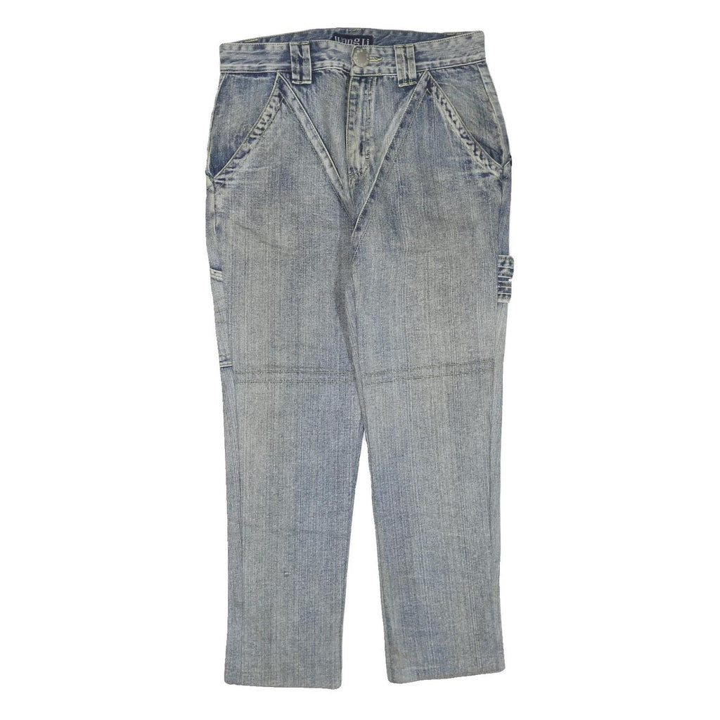 WANG LI Womens Regular Fit Blue Denim Jeans W34 L30 Cotton Blend Zip Pocket