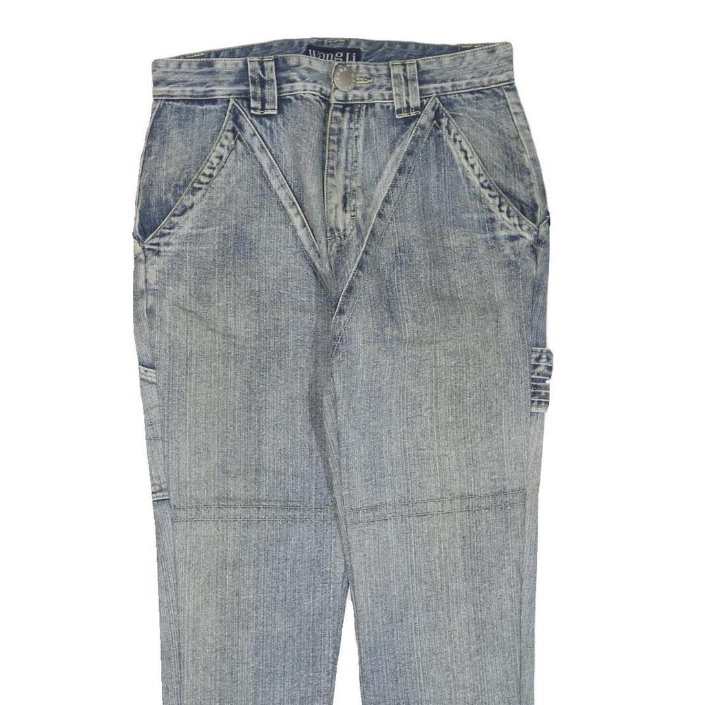 WANG LI Womens Regular Fit Blue Denim Jeans W34 L30 Cotton Blend Zip Pocket