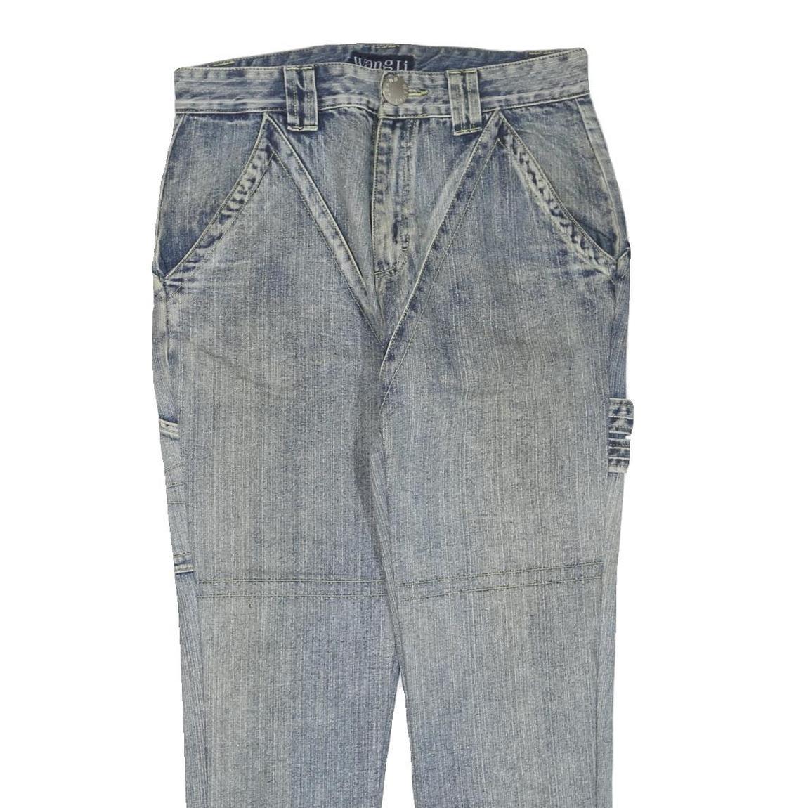 WANG LI Womens Regular Fit Blue Denim Jeans W34 L30 Cotton Blend Zip Pocket