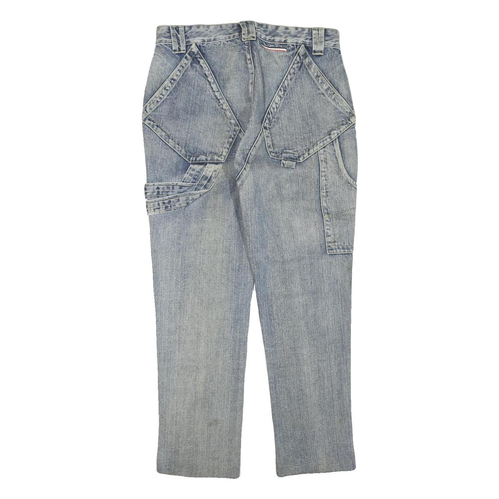 WANG LI Womens Regular Fit Blue Denim Jeans W34 L30 Cotton Blend Zip Pocket