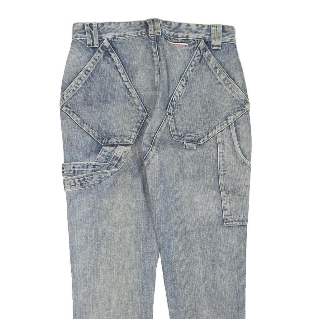 WANG LI Womens Regular Fit Blue Denim Jeans W34 L30 Cotton Blend Zip Pocket