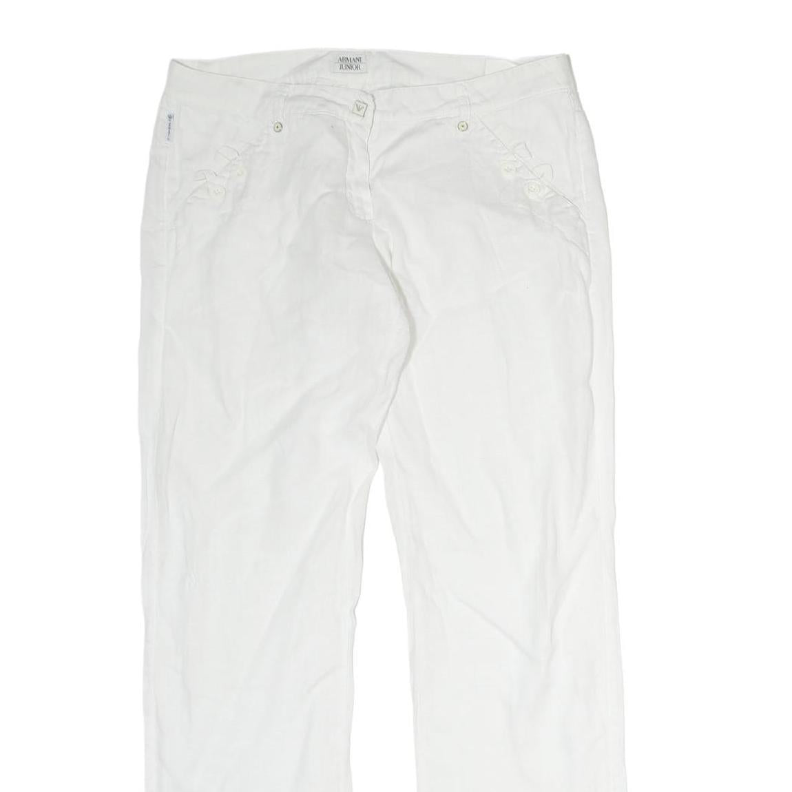 ARMANI JUNIOR Womens Cotton White Regular Fit Straight Leg Trousers W30 L29