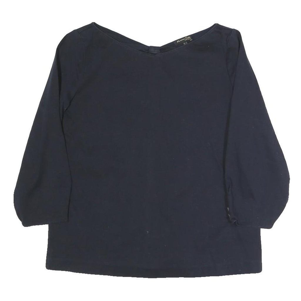 MASSIMO DUTTI Womens Navy Blue Basic Top 3/4 Sleeve Round Neck S