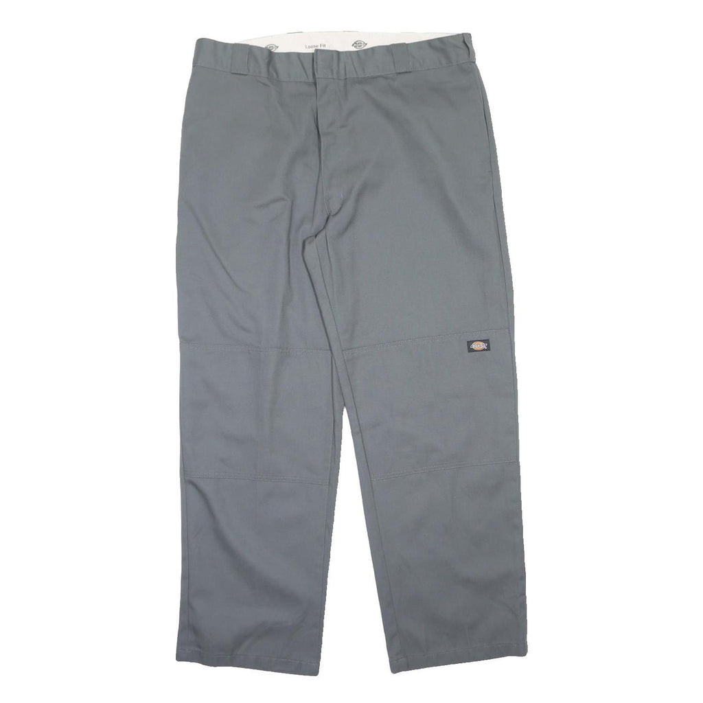 DICKIES Mens Loose Grey Polyester Blend Zip Trousers W40 L32 Casual Workwear