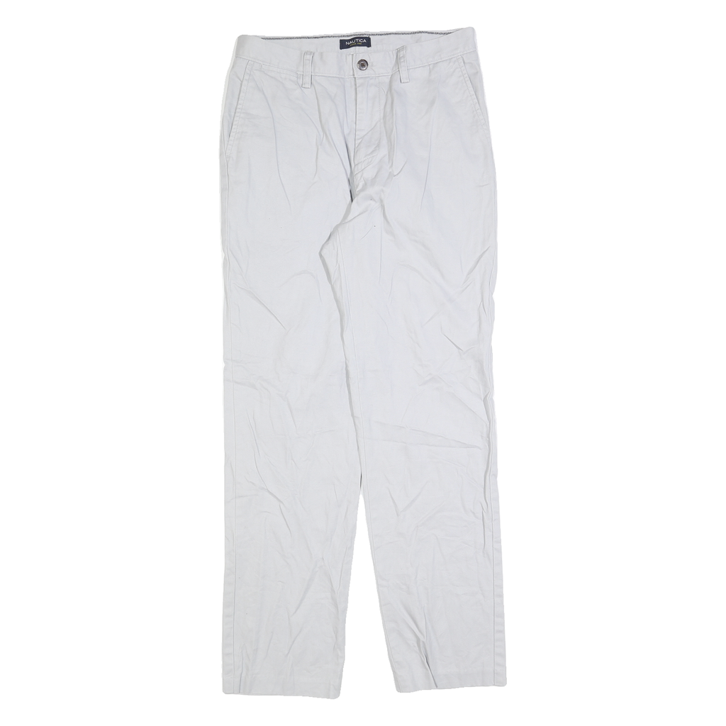 NAUTICA Mens White Cotton Blend Regular Fit Straight Leg Trousers W30 L32 Casual