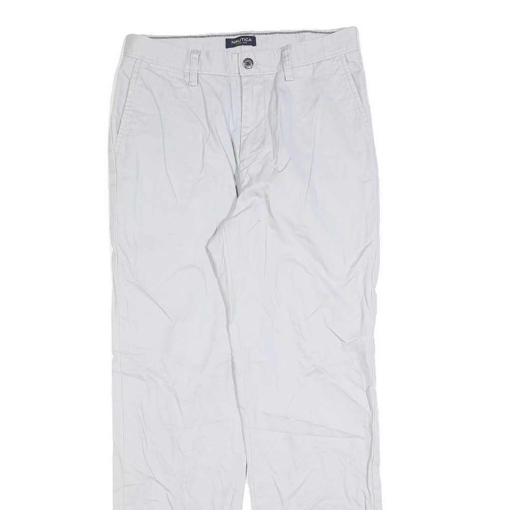 NAUTICA Mens White Cotton Blend Regular Fit Straight Leg Trousers W30 L32 Casual