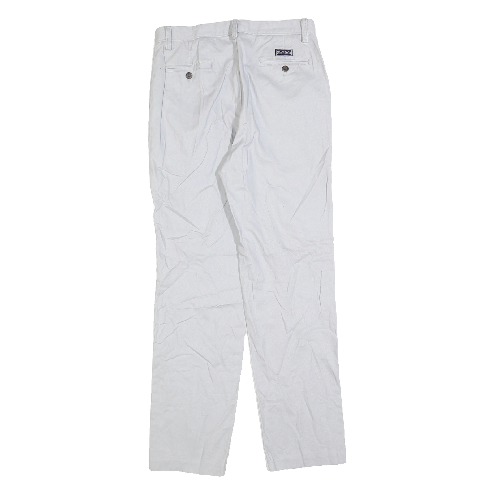 NAUTICA Mens White Cotton Blend Regular Fit Straight Leg Trousers W30 L32 Casual