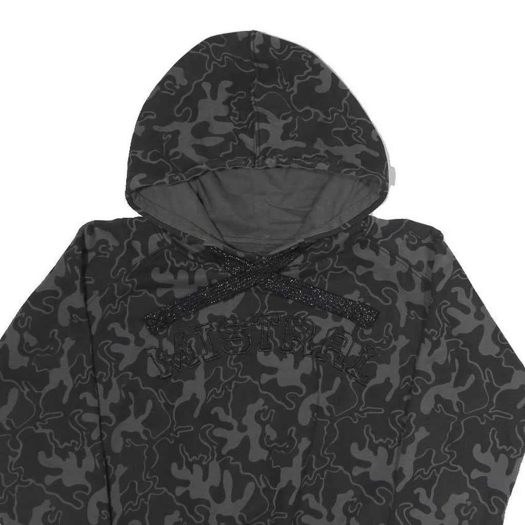 MISTRAL Womens Black Camouflage Hoodie M Cotton Blend Pullover Sweatshirt
