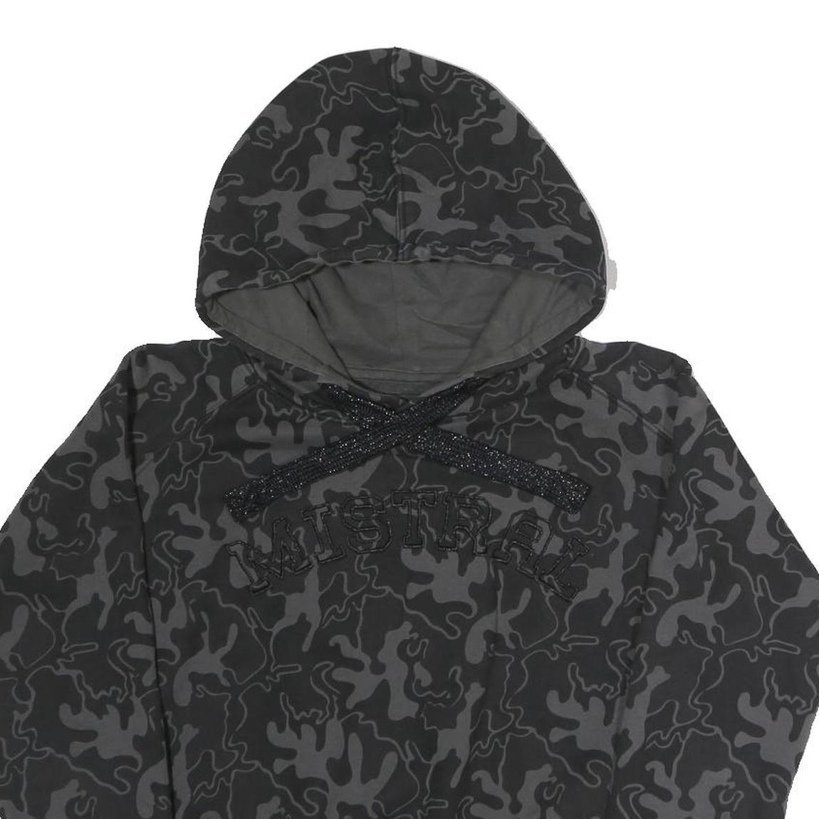 MISTRAL Womens Black Camouflage Hoodie M Cotton Blend Pullover Sweatshirt