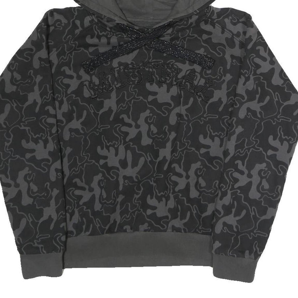 MISTRAL Womens Black Camouflage Hoodie M Cotton Blend Pullover Sweatshirt