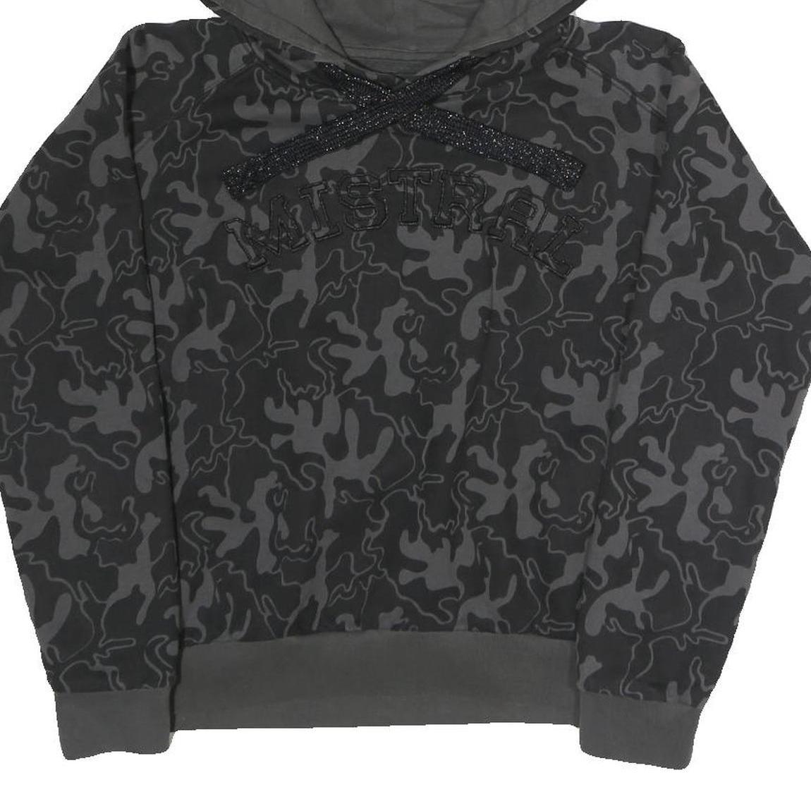 MISTRAL Womens Black Camouflage Hoodie M Cotton Blend Pullover Sweatshirt
