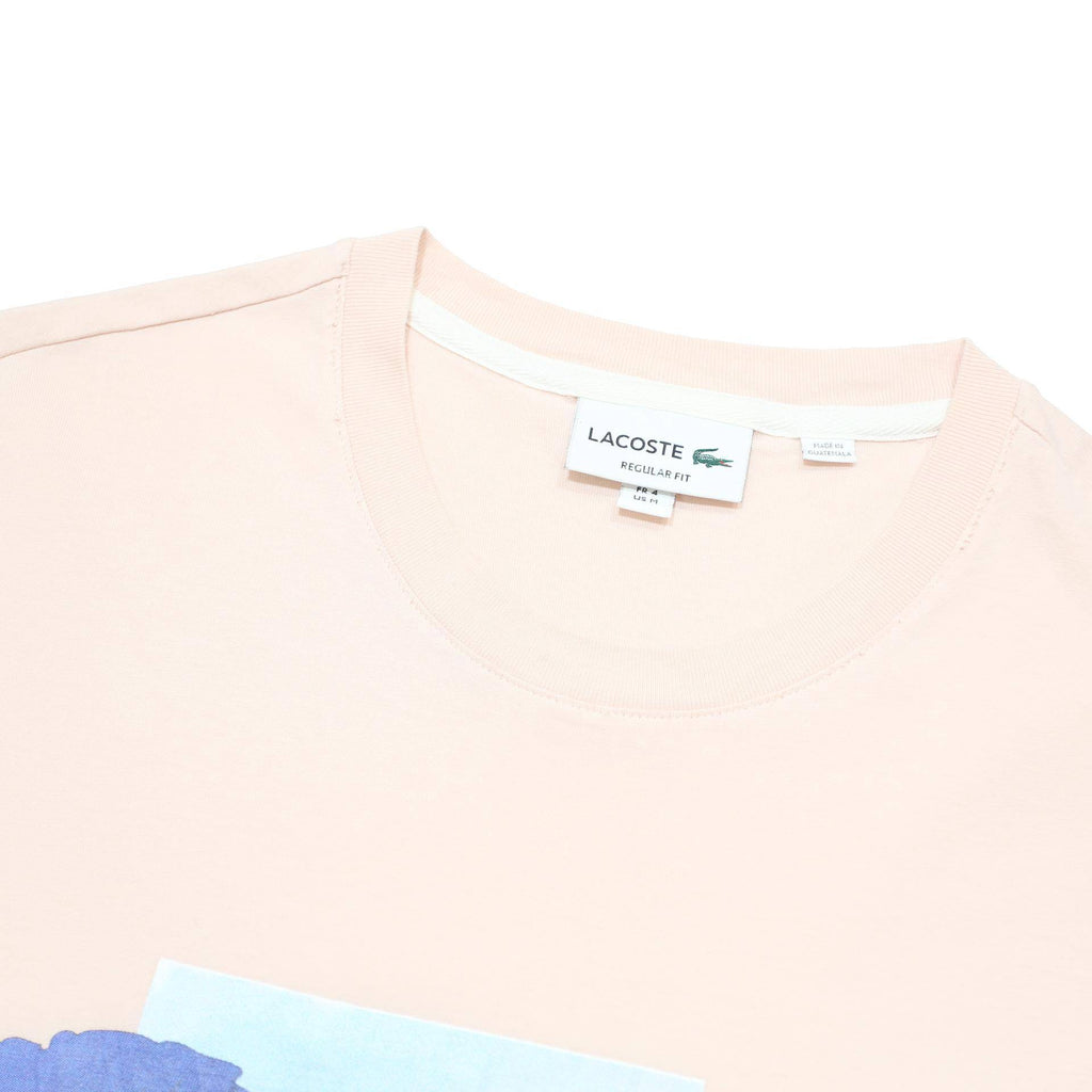 LACOSTE Mens Pink Graphic T-Shirt M Short Sleeve Crew Neck Casual Cotton Blend