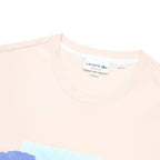 LACOSTE Mens Pink Graphic T-Shirt M Short Sleeve Crew Neck Casual Cotton Blend