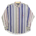 NAUTICA Mens Blue Green Red White Striped Shirt L Button Down Casual Cotton