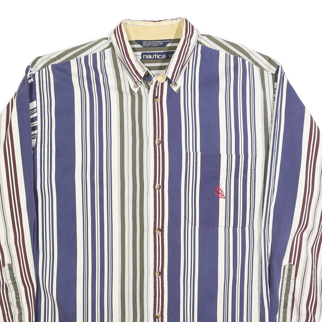 NAUTICA Mens Blue Green Red White Striped Shirt L Button Down Casual Cotton