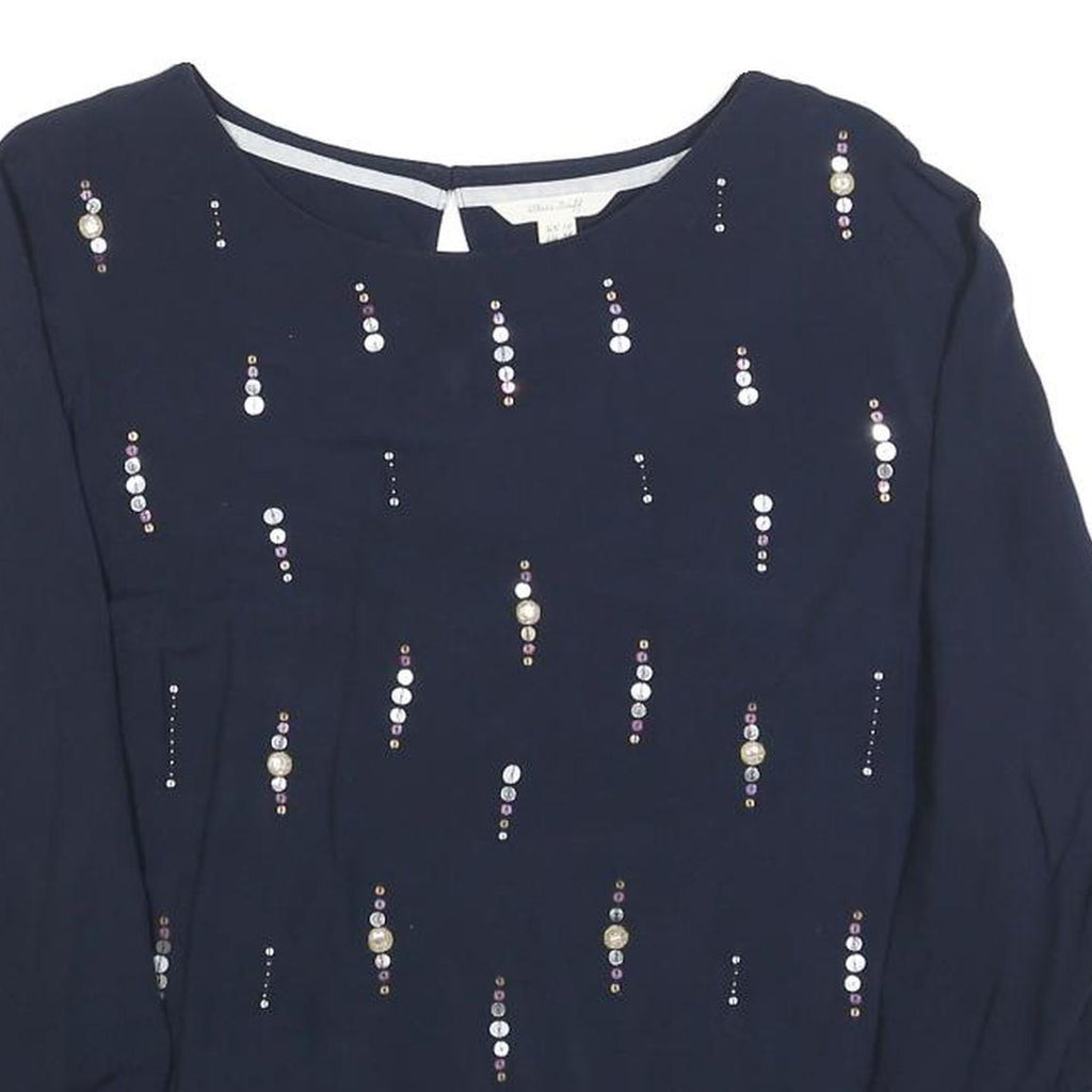 WHITE STUFF Womens Navy Embellished Long Sleeve Round Neck Top UK 10 Viscose
