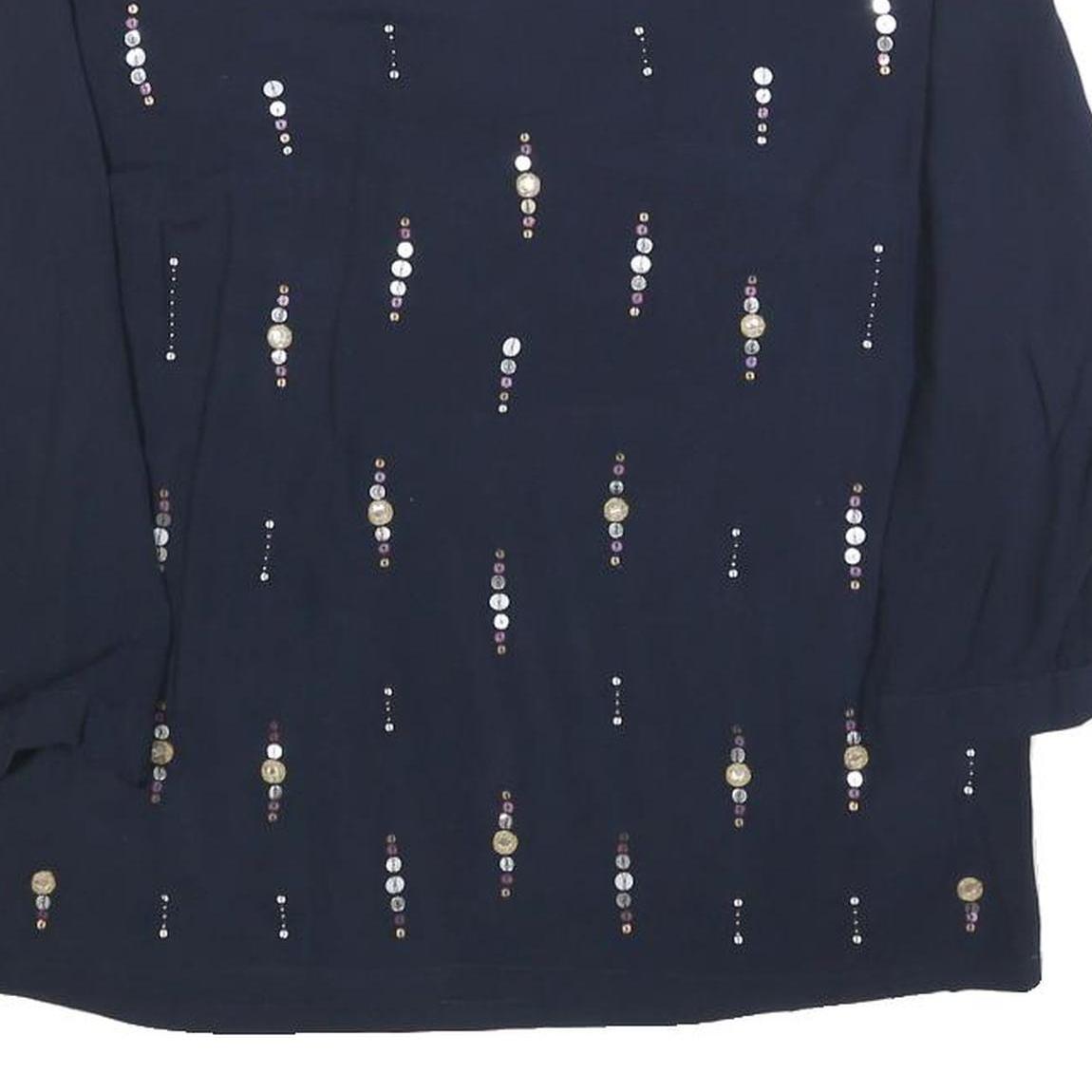 WHITE STUFF Womens Navy Embellished Long Sleeve Round Neck Top UK 10 Viscose