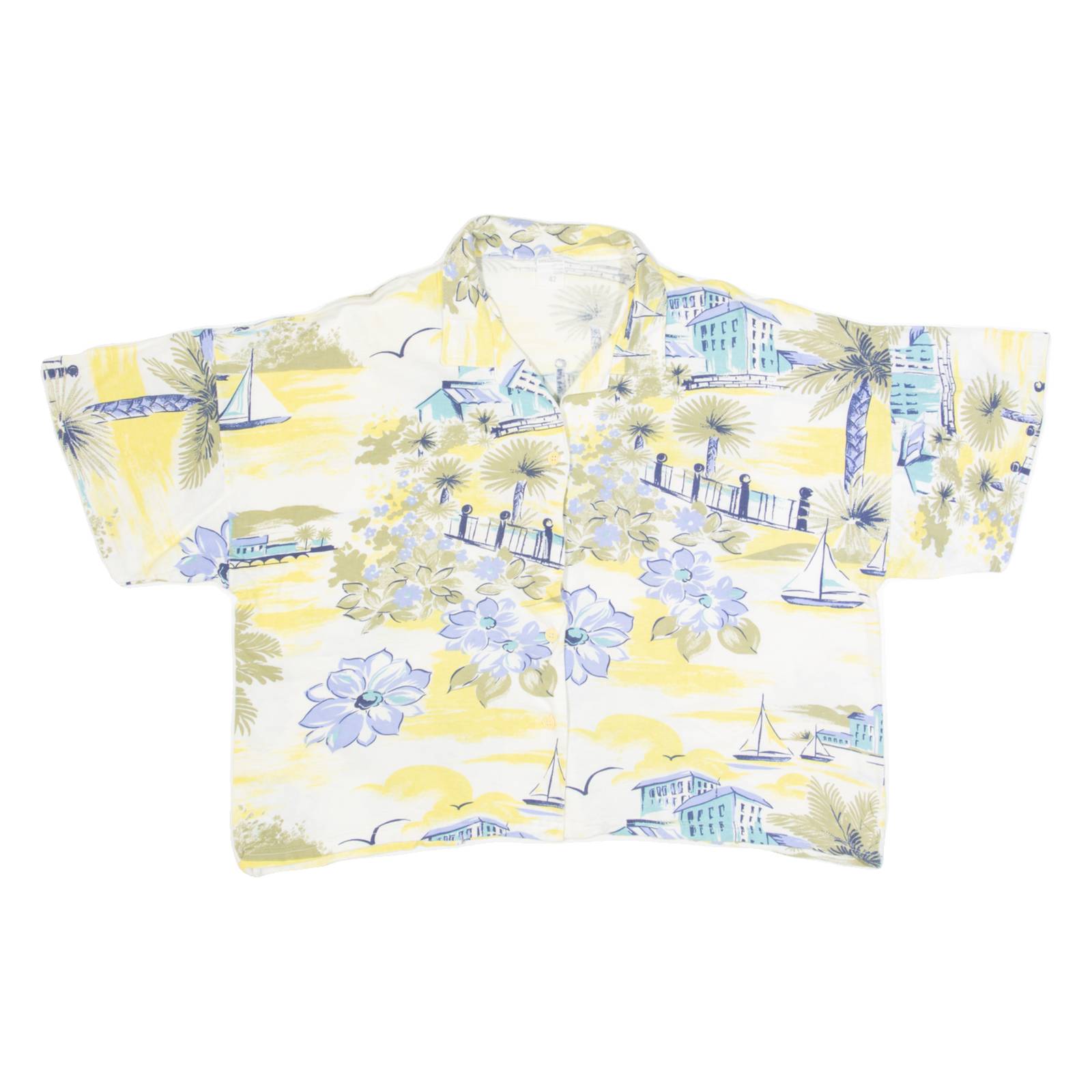 Cropped Womens Shirt Cream Crazy Pattern L