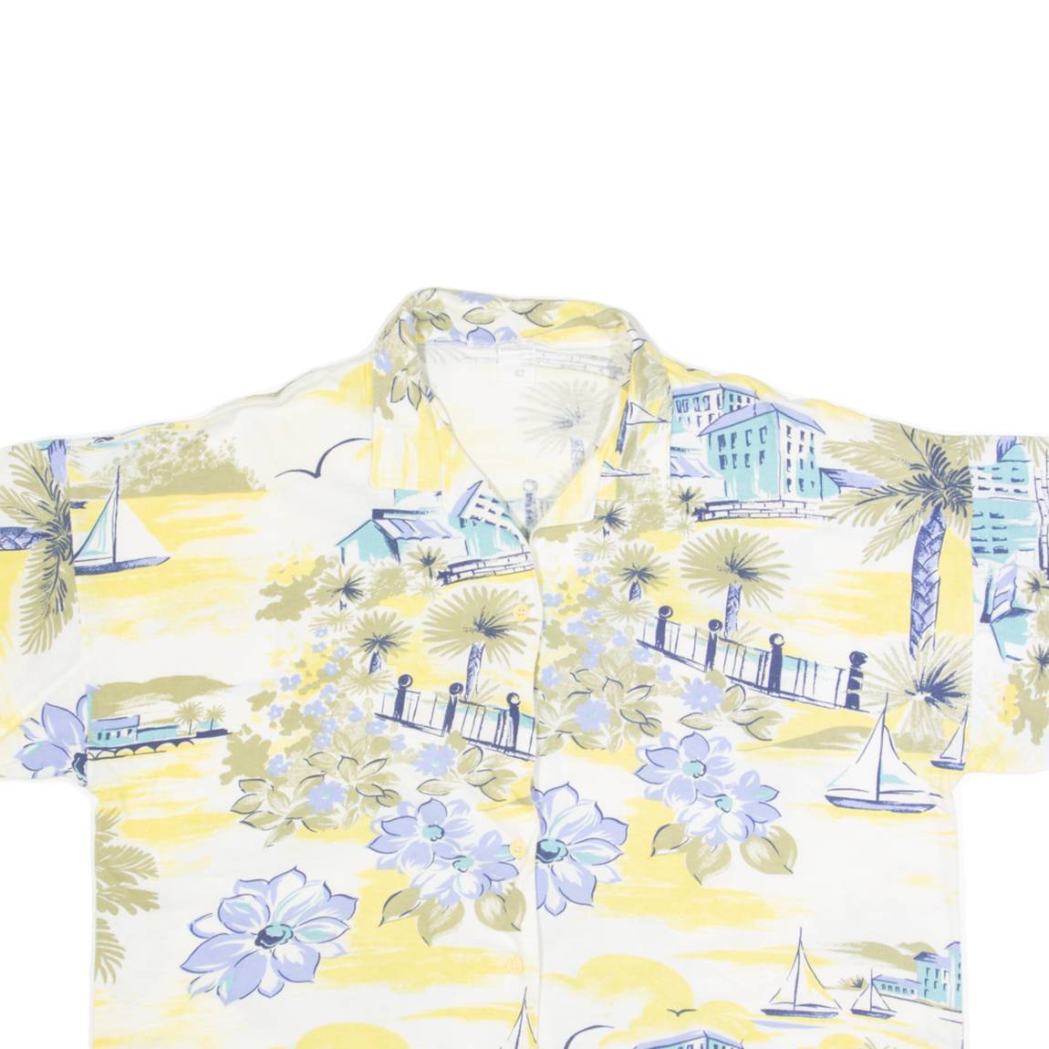 Cropped Womens Shirt Cream Crazy Pattern L