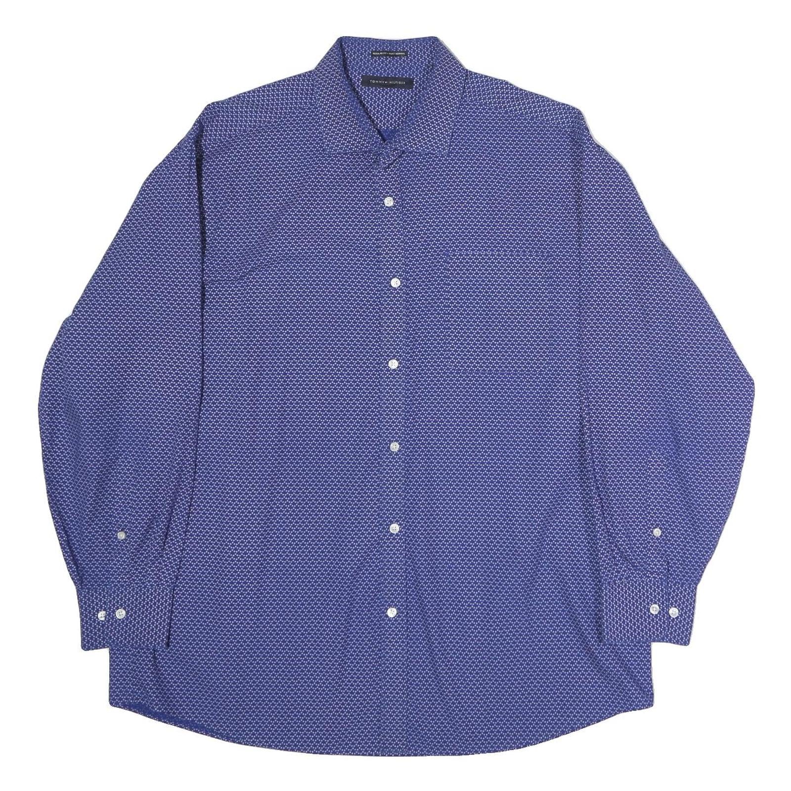 TOMMY HILFIGER Mens Blue Patterned Shirt XL Long Sleeve Button Cotton Casual