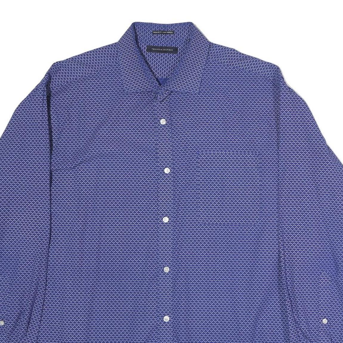 TOMMY HILFIGER Mens Blue Patterned Shirt XL Long Sleeve Button Cotton Casual