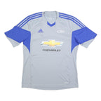 ADIDAS Mens Grey & Blue Graphic T-Shirt L Short Sleeve V-Neck Sportswear