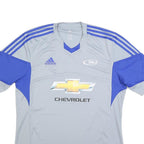 ADIDAS Mens Grey & Blue Graphic T-Shirt L Short Sleeve V-Neck Sportswear