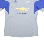 ADIDAS Mens Grey & Blue Graphic T-Shirt L Short Sleeve V-Neck Sportswear