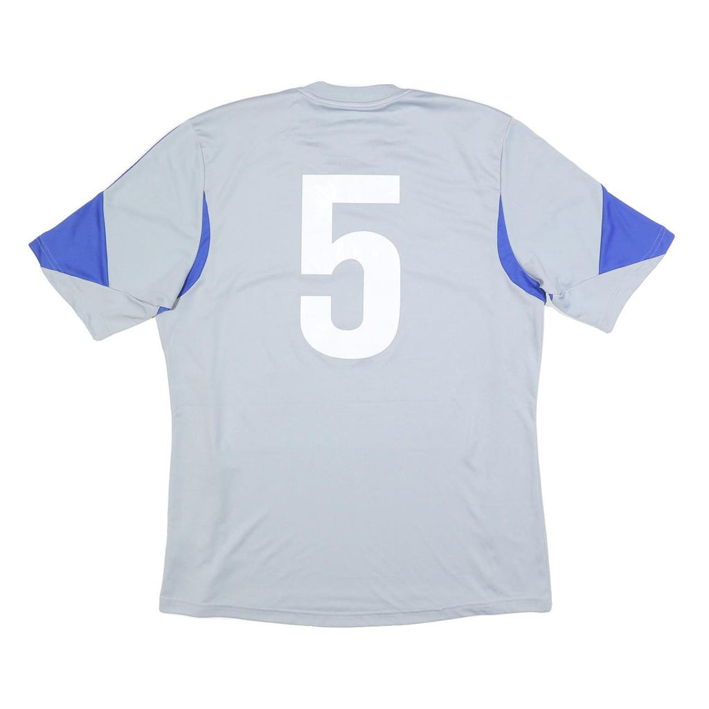 ADIDAS Mens Grey & Blue Graphic T-Shirt L Short Sleeve V-Neck Sportswear