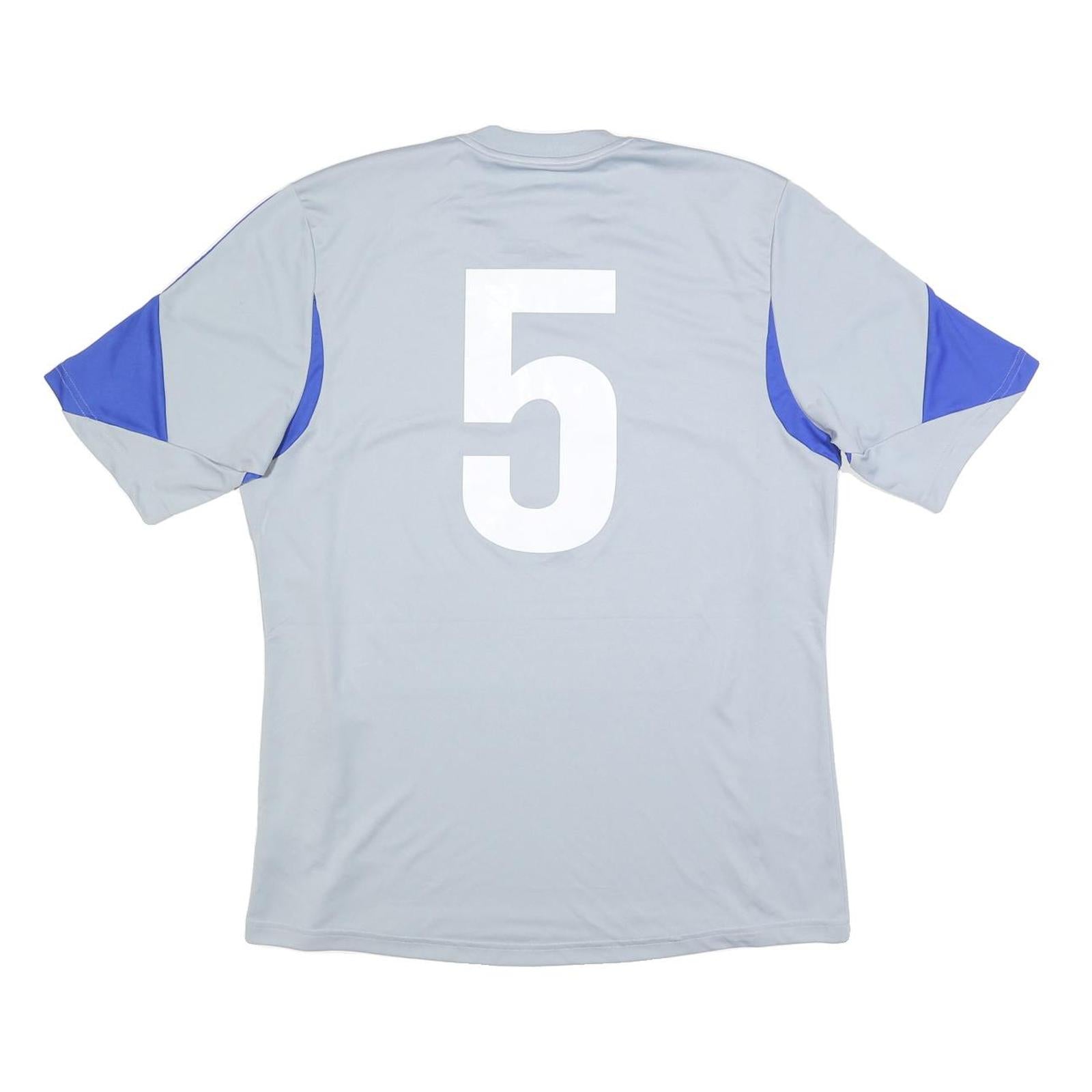 ADIDAS Mens Grey & Blue Graphic T-Shirt L Short Sleeve V-Neck Sportswear