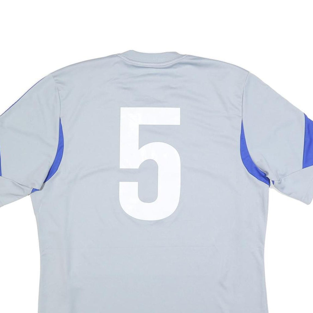 ADIDAS Mens Grey & Blue Graphic T-Shirt L Short Sleeve V-Neck Sportswear