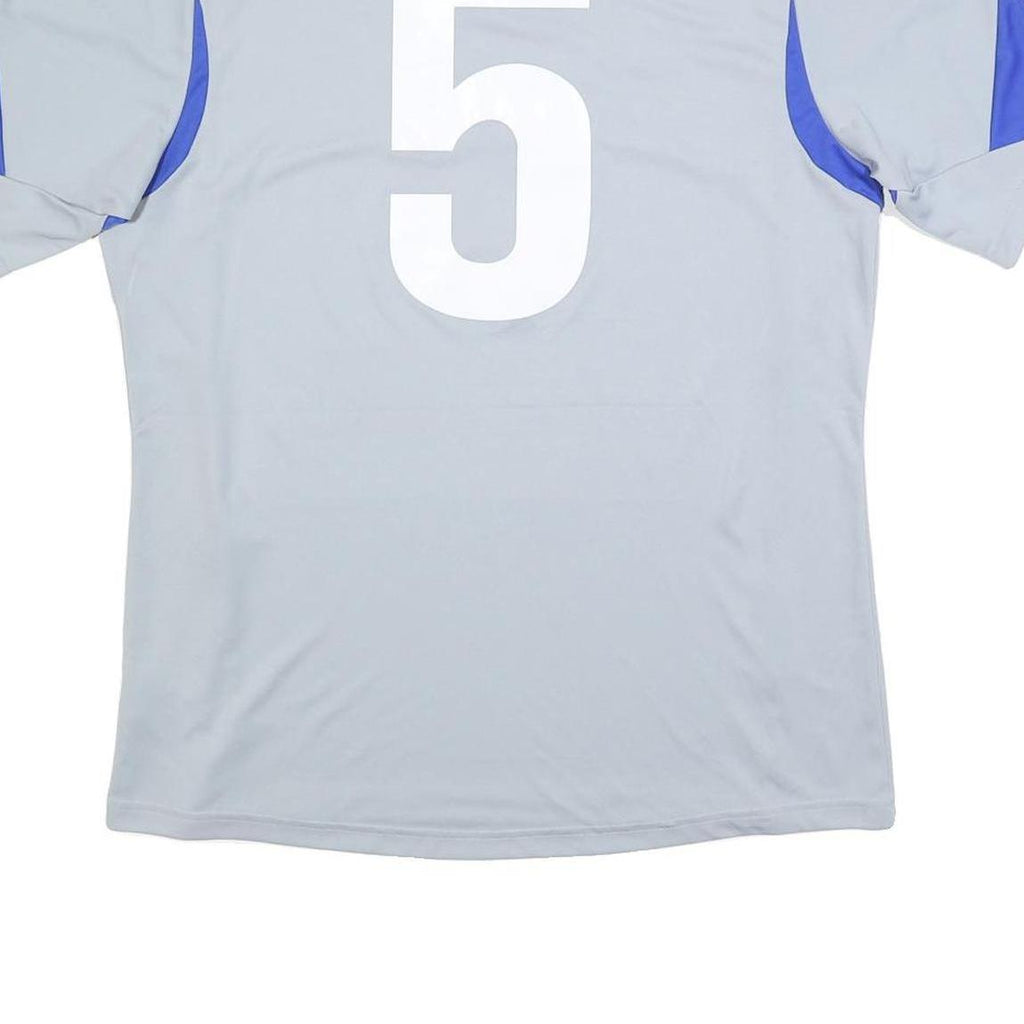 ADIDAS Mens Grey & Blue Graphic T-Shirt L Short Sleeve V-Neck Sportswear