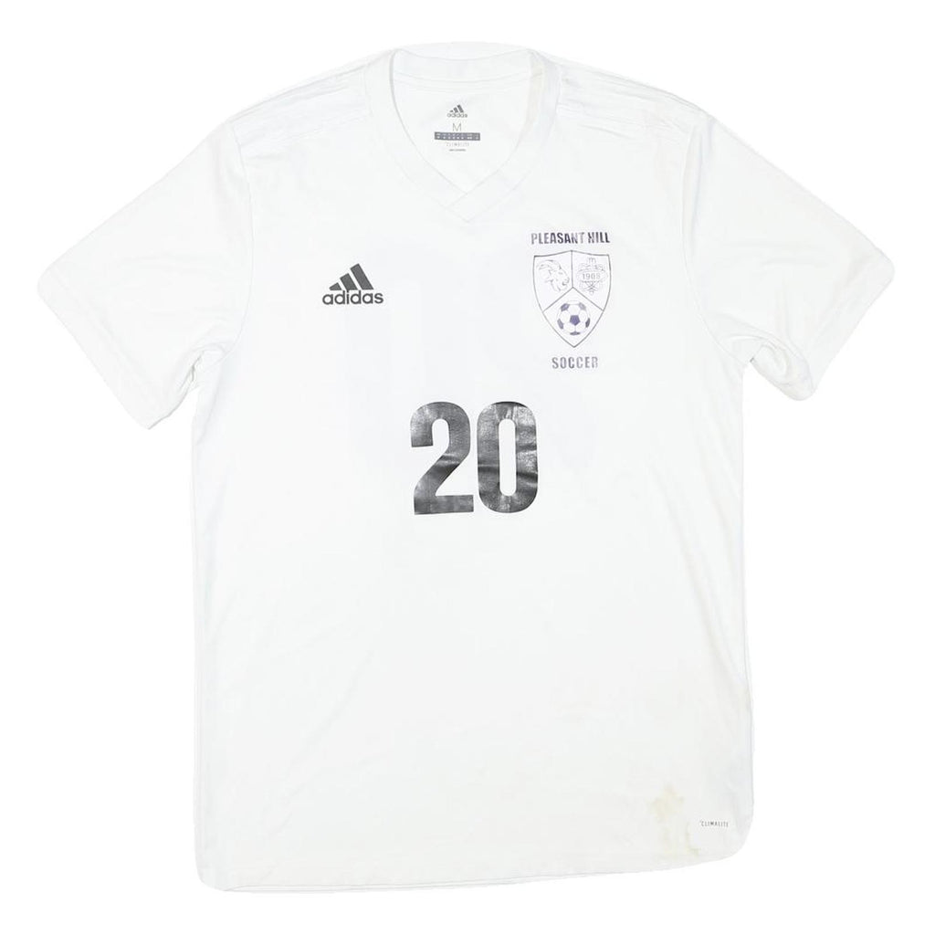 ADIDAS Mens White Plain Soccer T-Shirt M Short Sleeve V-Neck Football Number