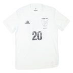 ADIDAS Mens White Plain Soccer T-Shirt M Short Sleeve V-Neck Football Number