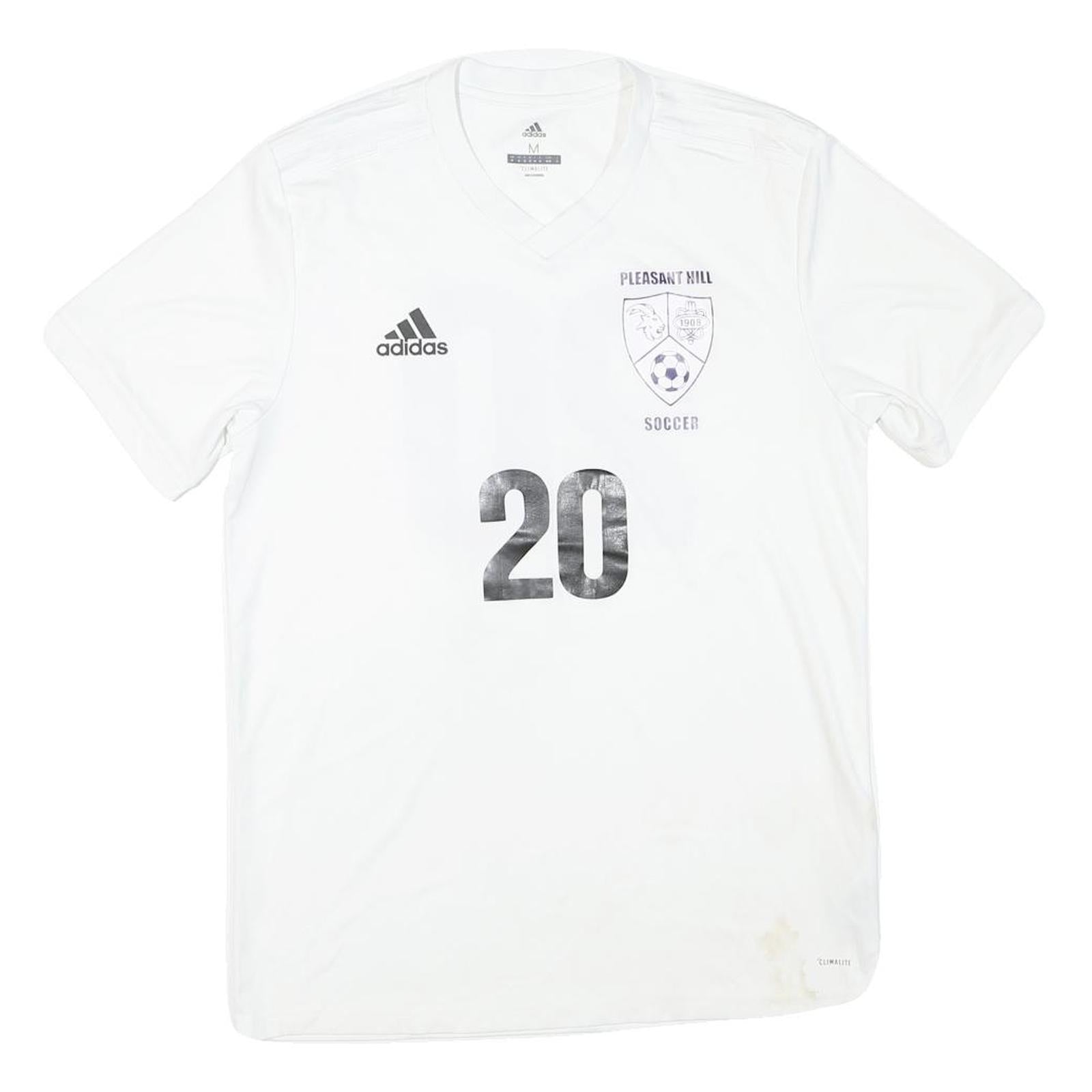 ADIDAS Mens White Plain Soccer T-Shirt M Short Sleeve V-Neck Football Number