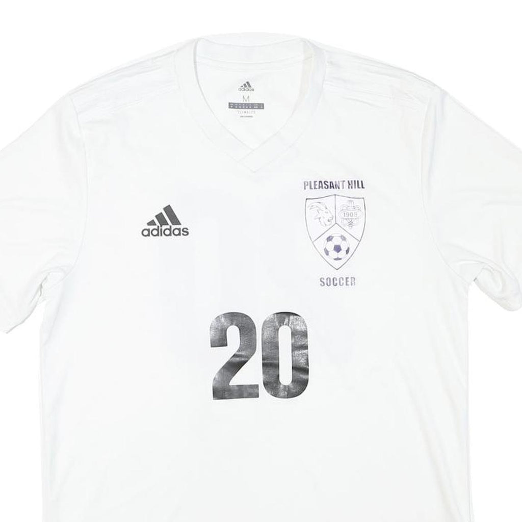 ADIDAS Mens White Plain Soccer T-Shirt M Short Sleeve V-Neck Football Number
