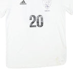 ADIDAS Mens White Plain Soccer T-Shirt M Short Sleeve V-Neck Football Number