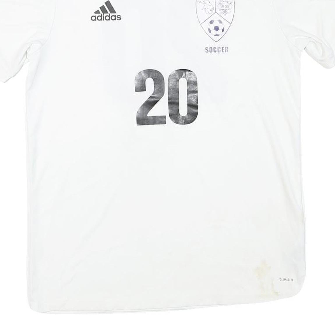 ADIDAS Mens White Plain Soccer T-Shirt M Short Sleeve V-Neck Football Number