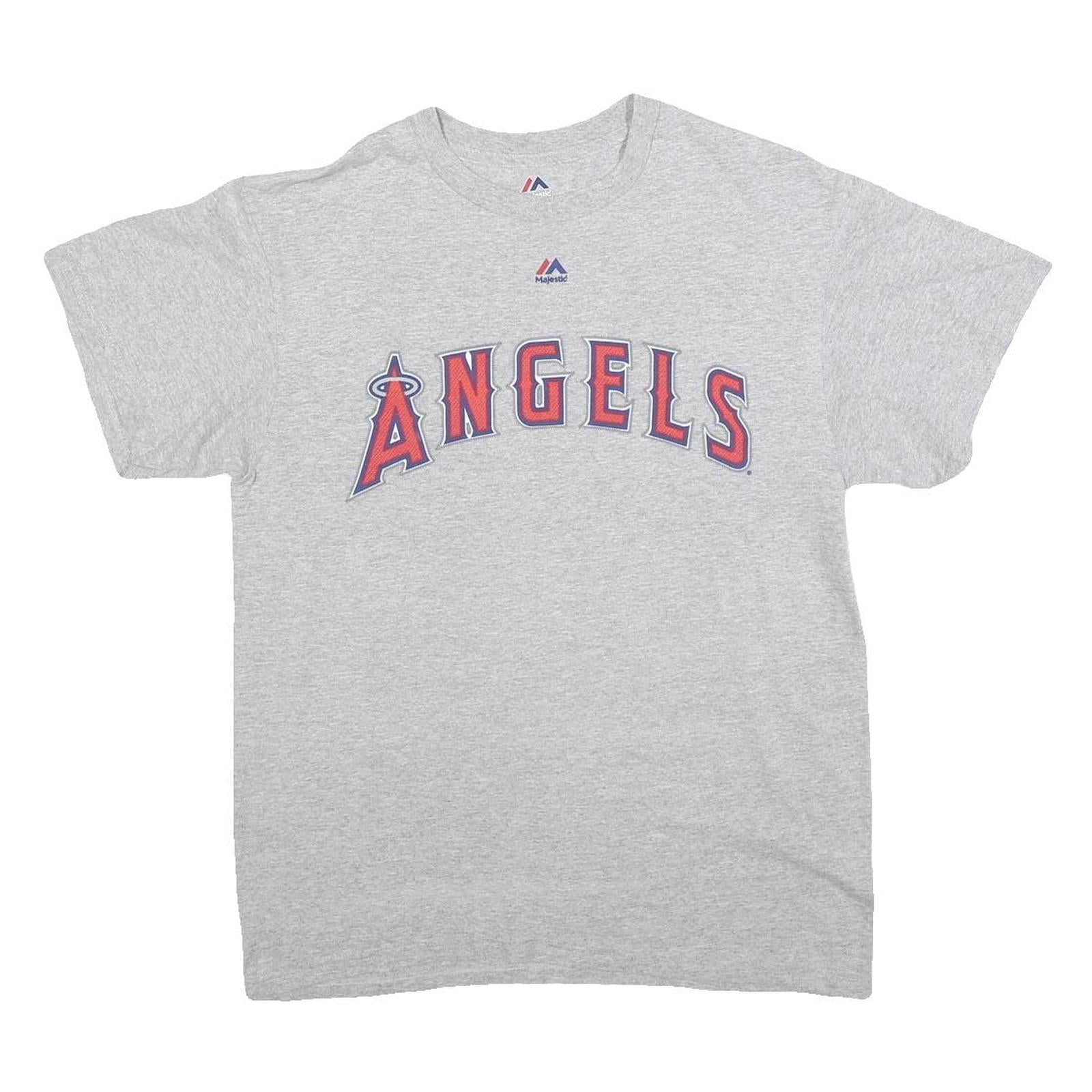 MAJESTIC Mens Grey Angels Graphic T-Shirt M Short Sleeve Crew Neck Baseball